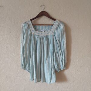 LC Lauren Conrad Square Neck Peasant Blouse Blue Striped NEW Sz XS